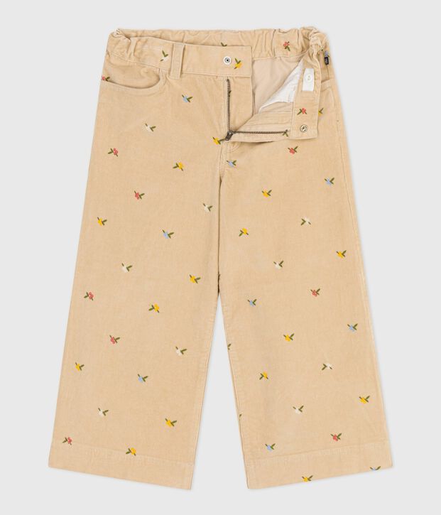 Pantaloni in velluto fantasia bambina beige/multicolore