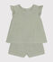 Completo blusa e shorts bebè in garza di cotone verde HERBIER