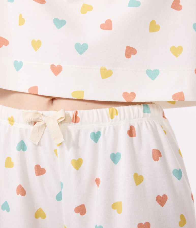 Pigiama corto in cotone con stampa a cuori donna bianco/multicolore