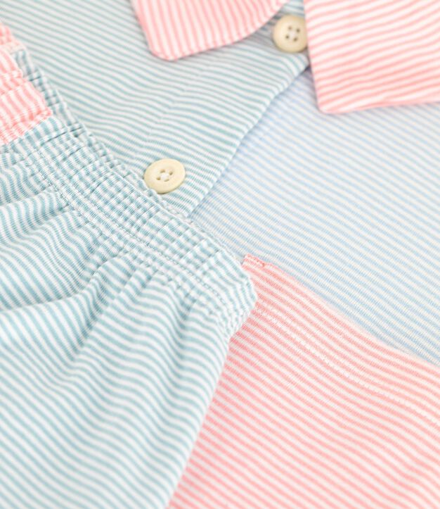 Pigiama con pantalonicini da donna in cotone a righe e bottoni sul davanti bianco/multicolore