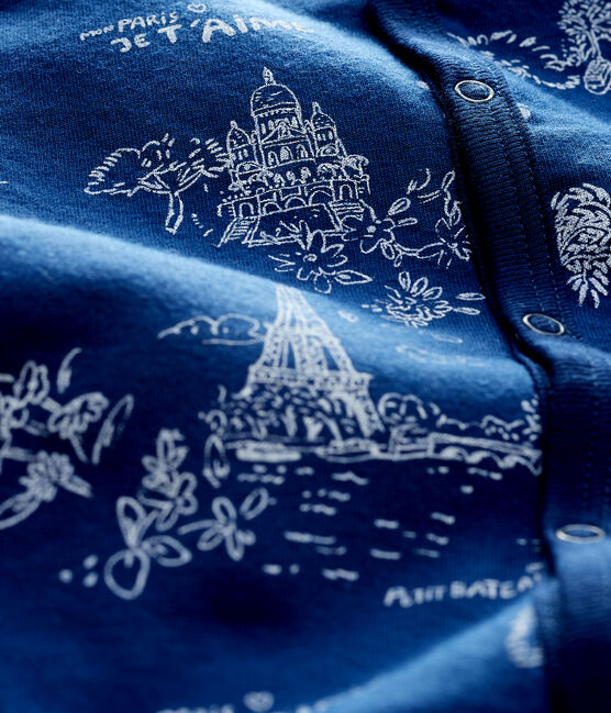 Tutina pigiama tela di Jouy Parigi bebè in tubique blu MEDIEVAL/bianco MARSHMALLOW