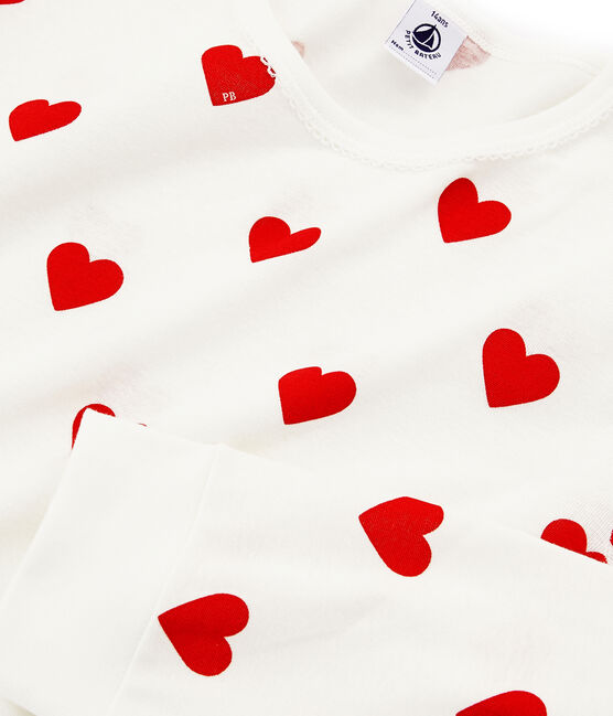 Pigiama bambino fantasia cuori in molleton bianco MARSHMALLOW/rosso TERKUIT