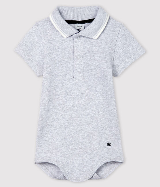 Body con collo a polo in cotone, a manica corta bebè grigio POUSSIERE CHINE