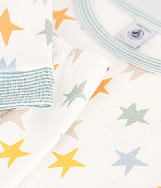 Pigiama aderente in cotone con stelle stampate bambino bianco MARSHMALLOW/bianco MULTICO