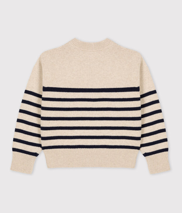 Maglione alla marinara in lana donna ecru/blu