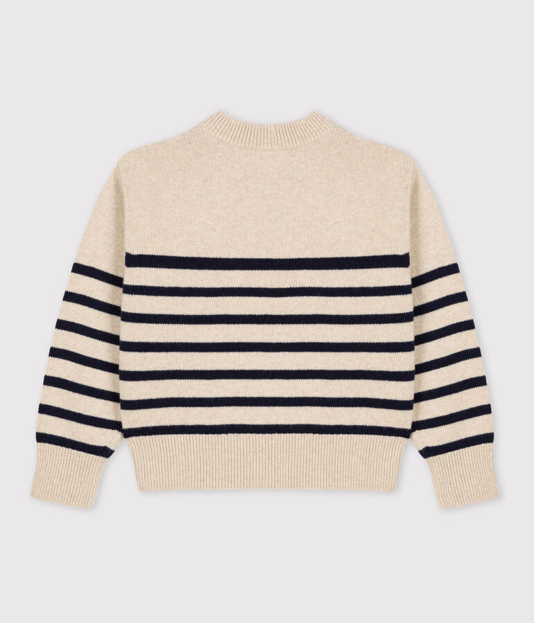 Maglione alla marinara in lana donna ecru/blu