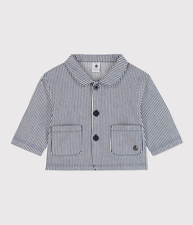 Giacca corta in tela a righe beb&egrave; blu/bianco