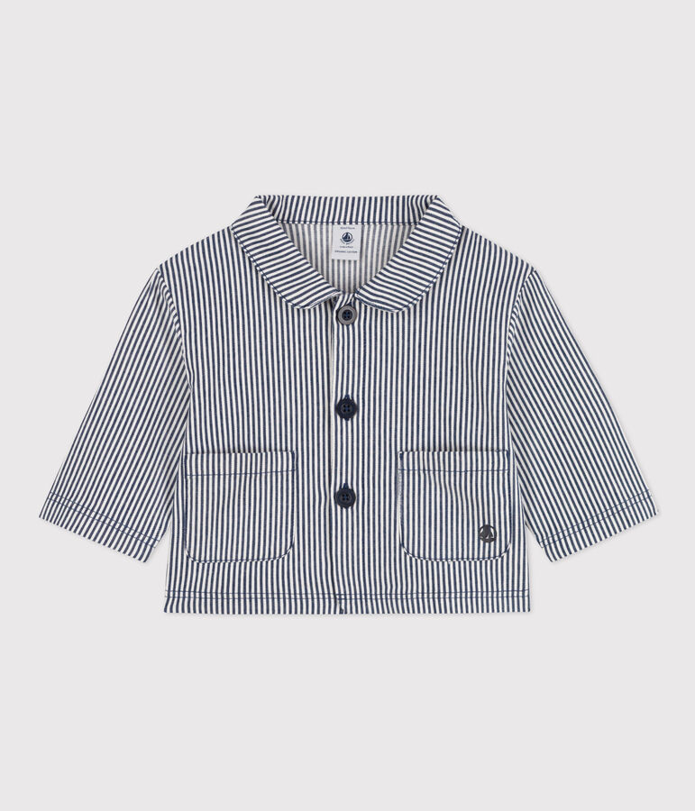 Giacca corta in tela a righe beb&egrave; blu/bianco