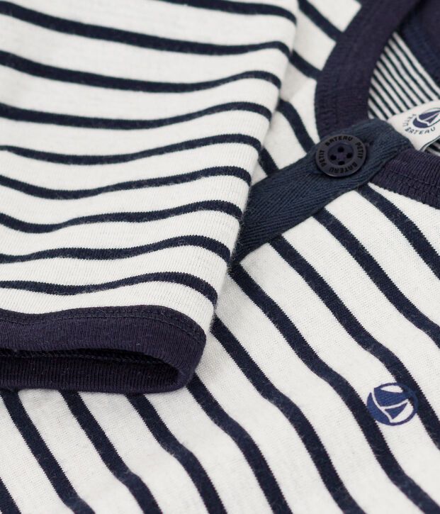 Tutina lunga in jersey spesso a righe stile marini&egrave;re per beb&egrave; bianco/blu