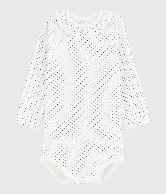 Body manica lunga bebè femmina bianco MARSHMALLOW/blu MEDIEVAL