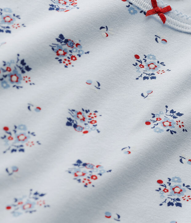 T-shirt per bambina stampata in jersey stretch blu/multicolore