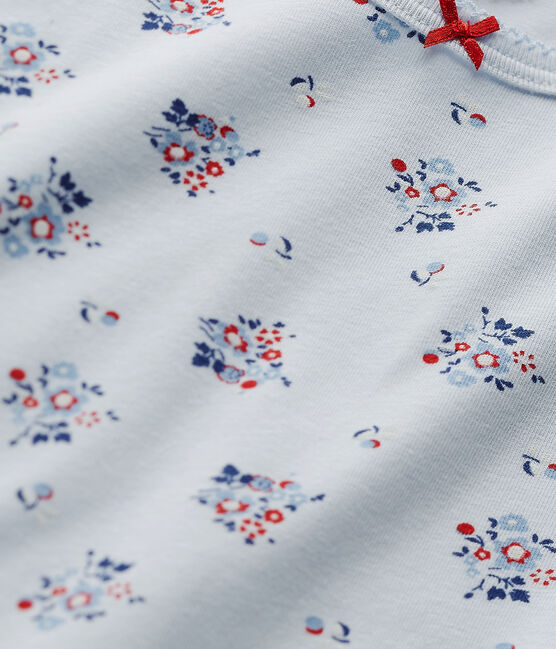 T-shirt per bambina stampata in jersey stretch blu FRAICHEUR/bianco MULTICO