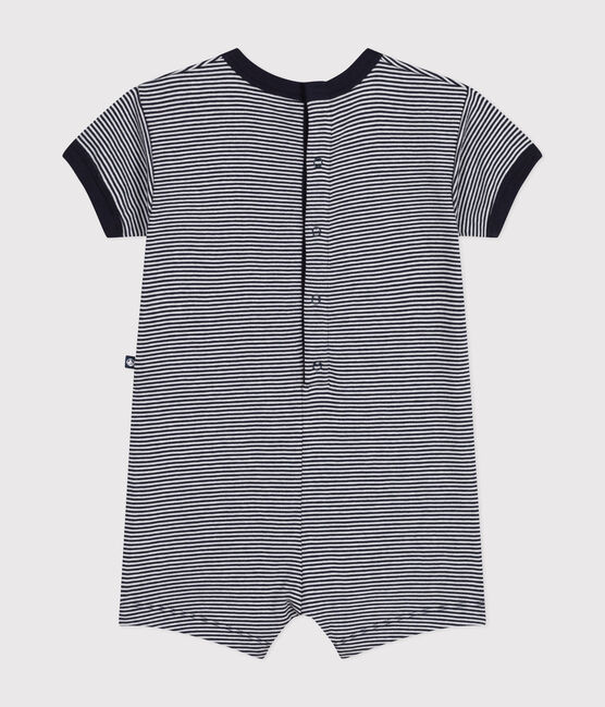 Tutina corta in jersey bebè blu SMOKING/bianco MARSHMALLOW