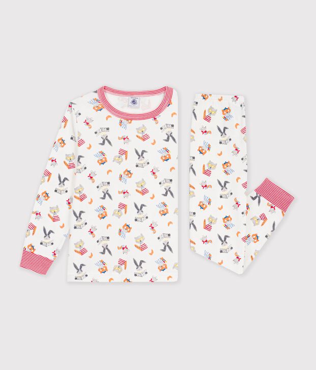 Pigiama in cotone con stampa animalier bambino bianco/multicolore