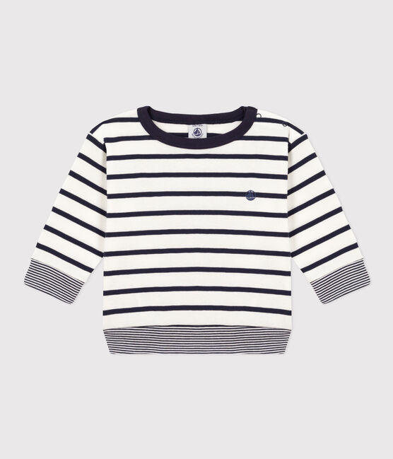 T-shirt a manica lunga in cotone a righe per bebè bianco MARSHMALLOW/blu SMOKING