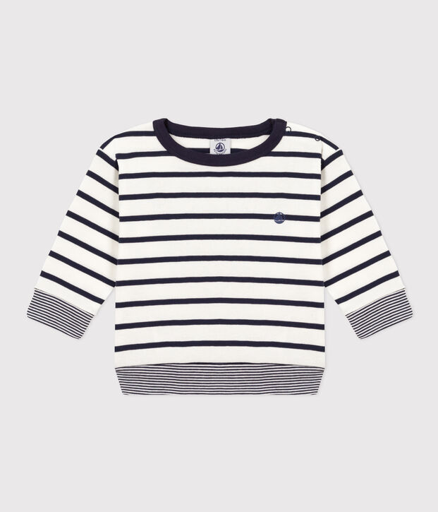 T-shirt a manica lunga in cotone a righe per beb&egrave; bianco/blu