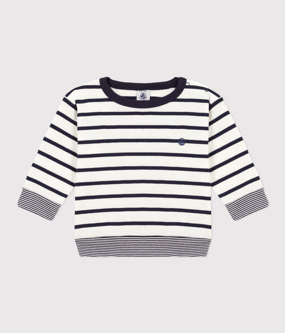 T-shirt a manica lunga in cotone a righe per bebè bianco MARSHMALLOW/blu SMOKING