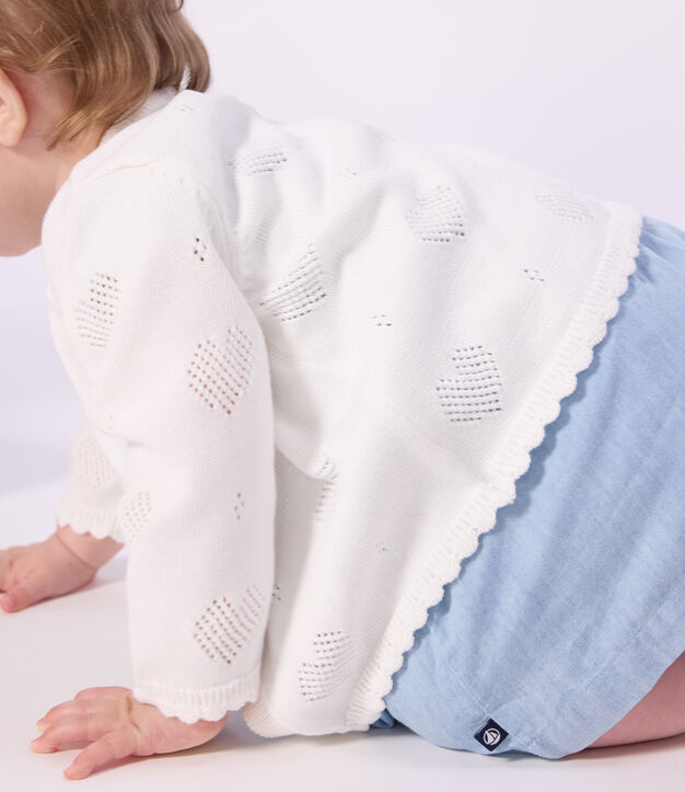 Cardigan in cotone con motivo a cuori neonata bianco