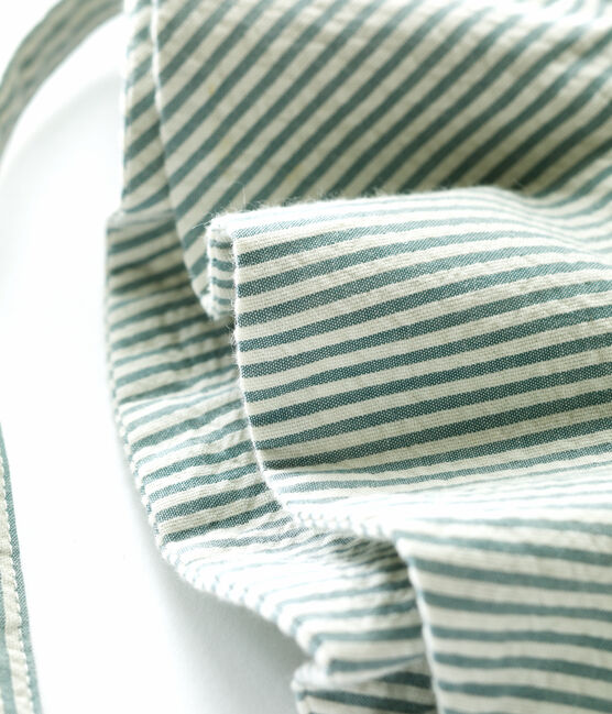 Cappellino in seersucker a righe bebè. blu BRUT/bianco MARSHMALLOW