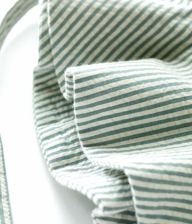 Cappellino in seersucker a righe beb&egrave;. verde/bianco
