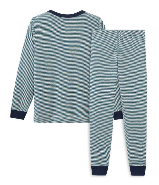 Pigiama bambino a costine verde PINEDE/bianco MARSHMALLOW
