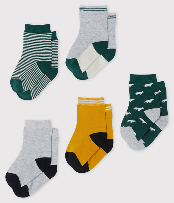 Confezione da 5 paia di calzini bebè maschio verde SOUSBOIS/bianco MULTICO