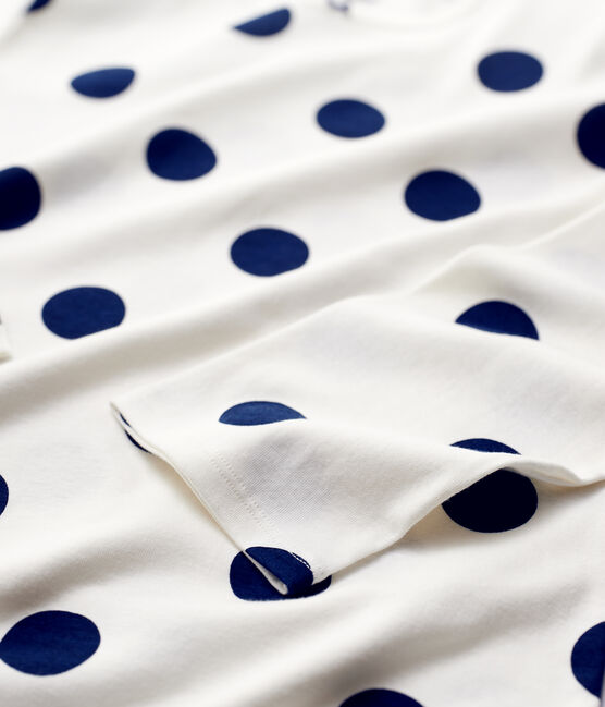 Camicia da notte ragazza a pois in cotone biologico bianco MARSHMALLOW/blu MEDIEVAL