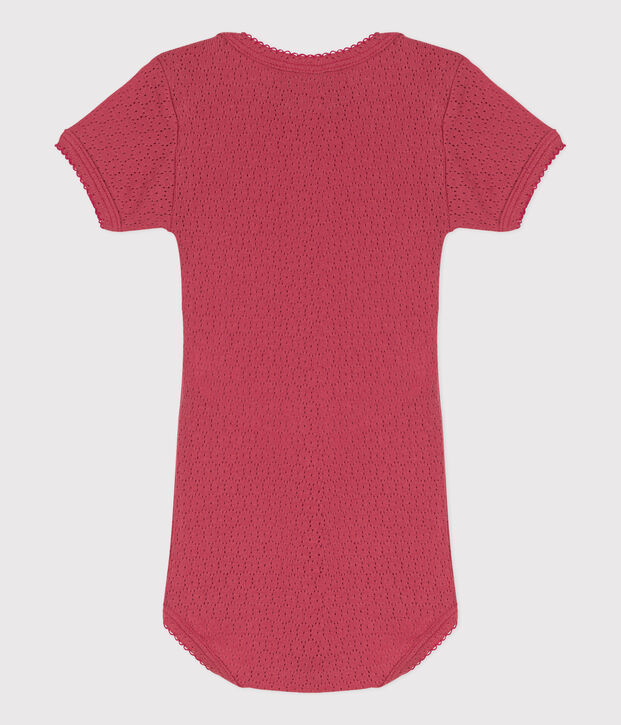 Body a maniche corte beb&egrave; in maglia traforata rosa