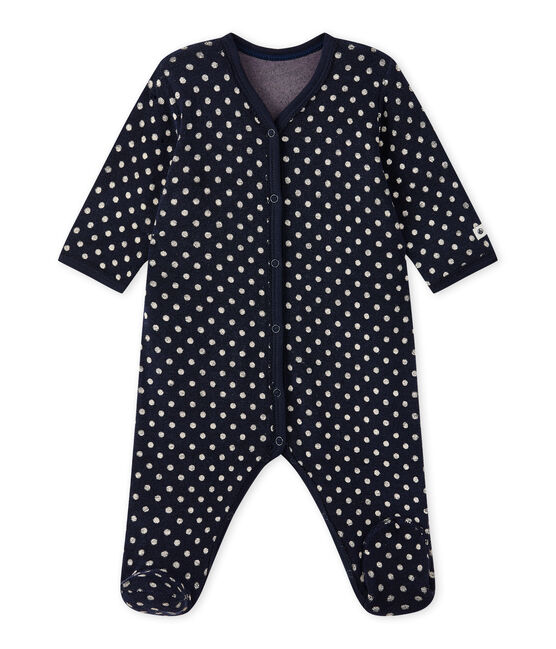 Tutina bebè bambina in spugna a pois blu SMOKING/bianco ECUME