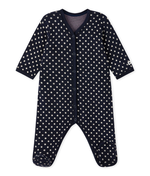 Tutina beb&egrave; bambina in spugna a pois blu/bianco