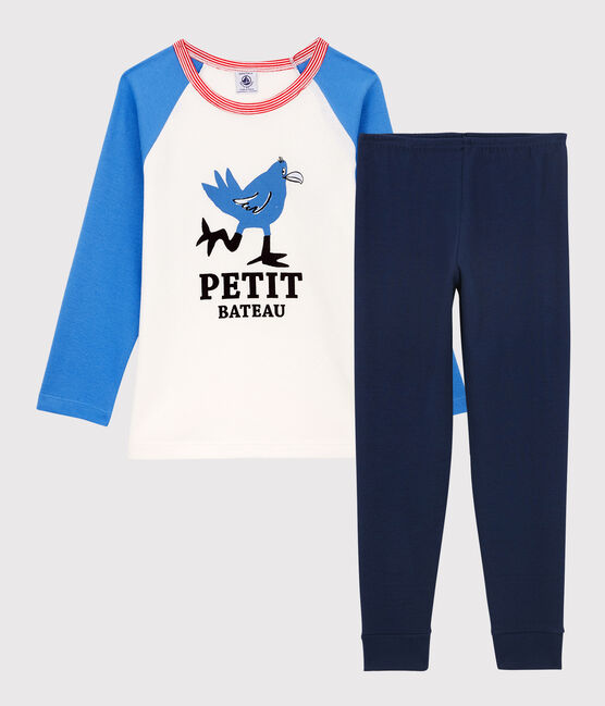 Pigiama con fantasia pulcino bambino in cotone biologico blu BRASIER/bianco MULTICO