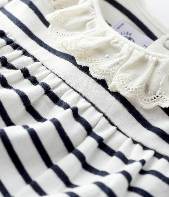 Blusa a manica lunga bebè femmina bianco MARSHMALLOW/blu SMOKING