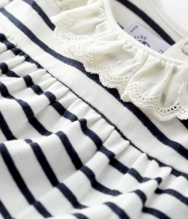 Blusa a manica lunga beb&egrave; femmina bianco/blu