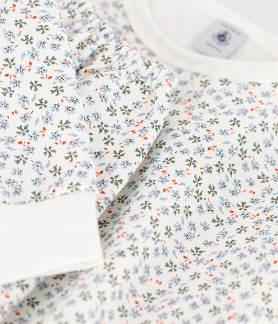 Pigiama felpato bambina con fantasia fiore bianco MARSHMALLOW/bianco MULTICO