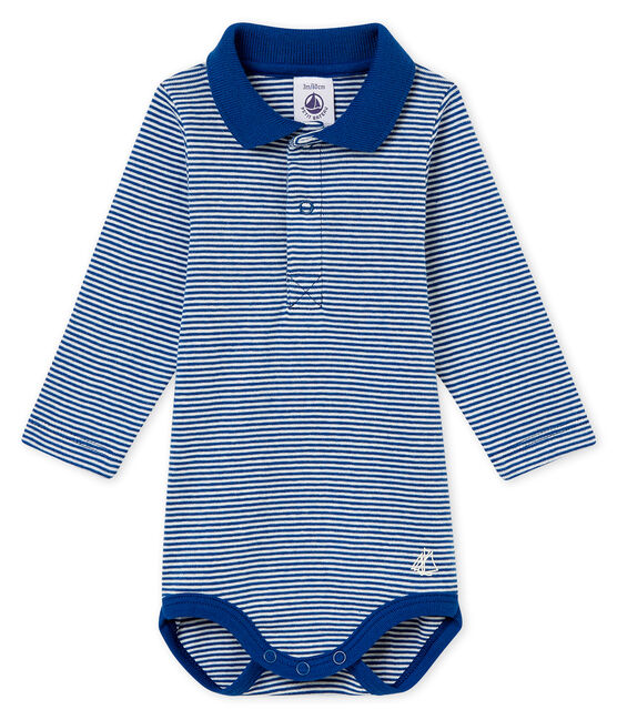 Body millerighe con colletto a polo per bebé maschio blu LIMOGES/bianco MARSHMALLOW