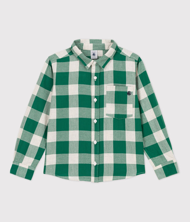 Camicia bambino in flanella a scacchi MATCHA/ecru