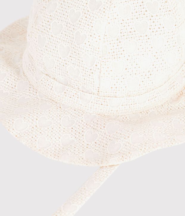 Cappellino in popeline e sangallo neonata bianco