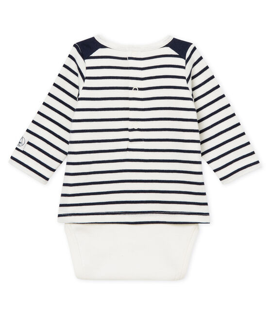 Body t-shirt a righe bebè maschietto bianco MARSHMALLOW/blu SMOKING