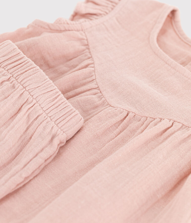 Completo beb&egrave; in garza di cotone tinta unita rosa SALINE