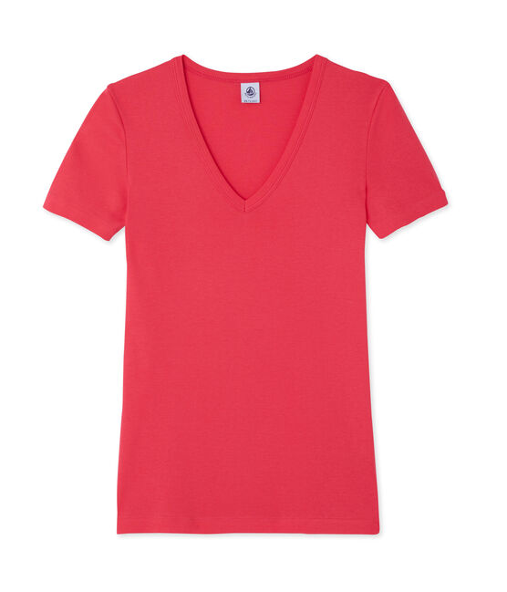 T-shirt donna scollo a V In costina originale 1X1 rosa GEISHA