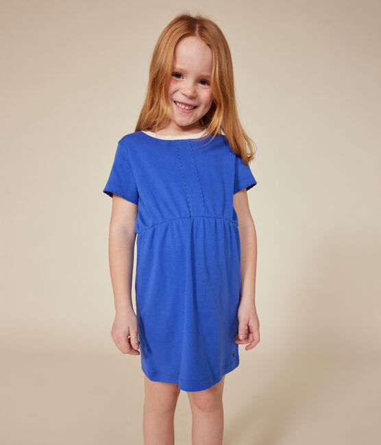Abito a maniche corte in cotone bambina blu CALVIN