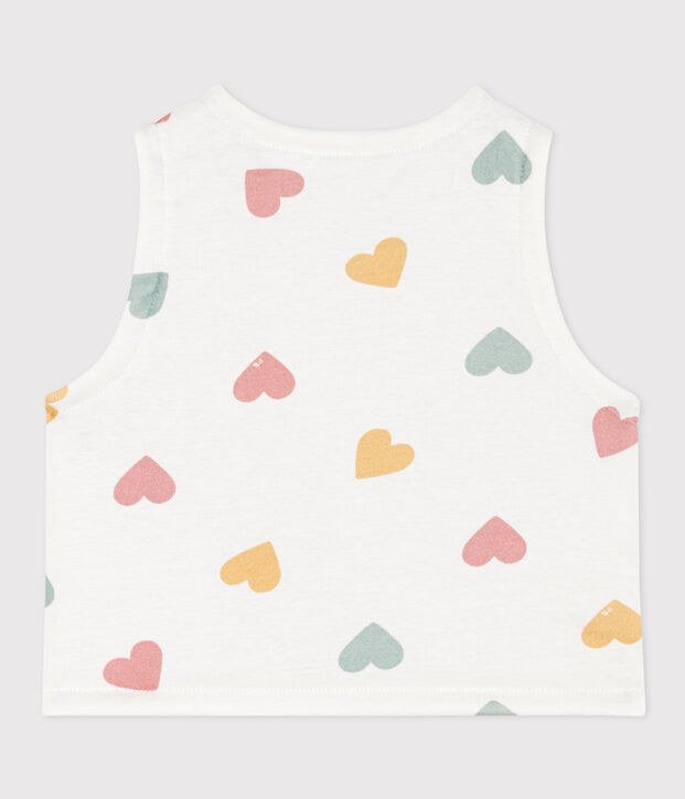Gilet senza maniche beb&egrave; double face in cotone a cuori bianco/multicolore