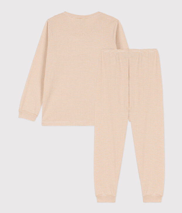 Pigiama a righe bambino unisex in cotone beige/bianco