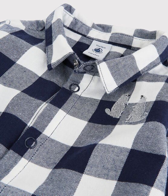 Camicia in cotone bebè. blu SMOKING/bianco MARSHMALLOW
