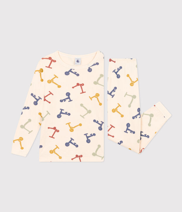 Pigiama fantasia in cotone bambino ecru/multicolore