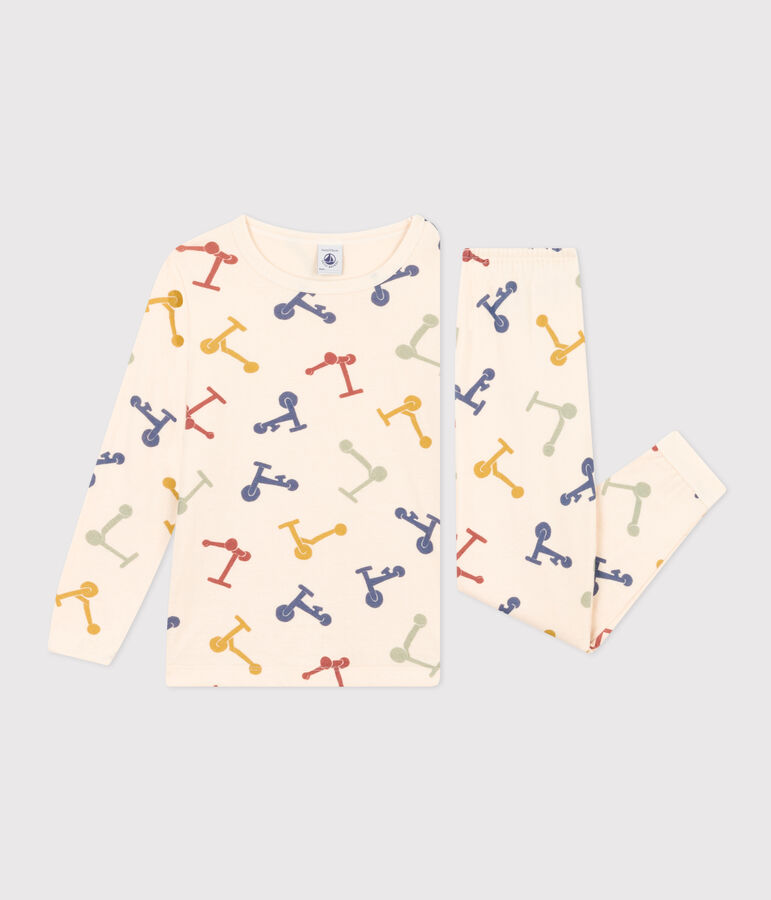 Pigiama fantasia in cotone bambino ecru/multicolore