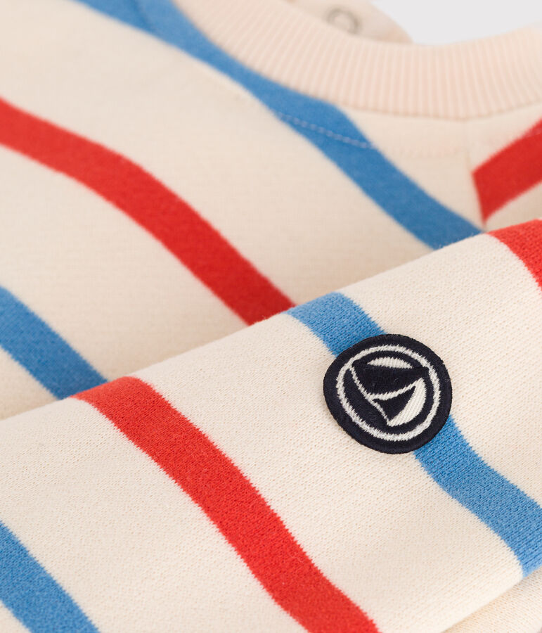 Felpa in cotone con stampa a righe alla marinara bicolore neonato ecru/multicolore