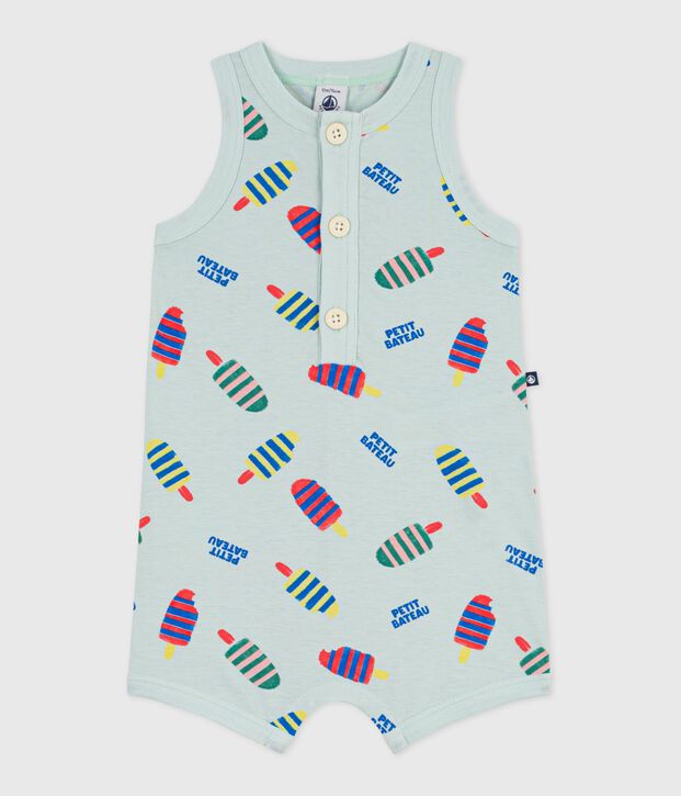 Tuta corta in cotone con gelati stampati neonato blu/multicolore