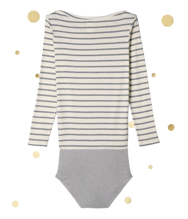 Body a maniche lunghe per donna. Petit bateau x Marie-Agn&egrave;s Gillot bianco/grigio
