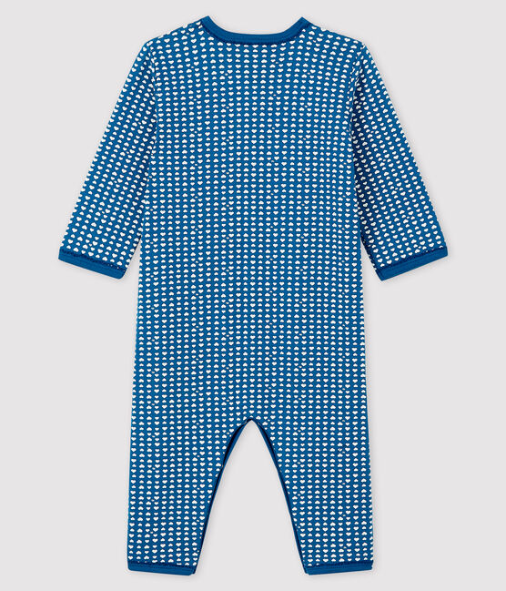 Tutina blu senza piedi bebè femmina in tubique blu MAJOR/bianco ECUME